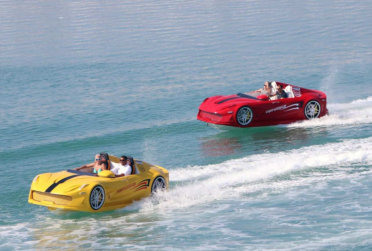 White Super Water Car GT jet car watercraft at speed