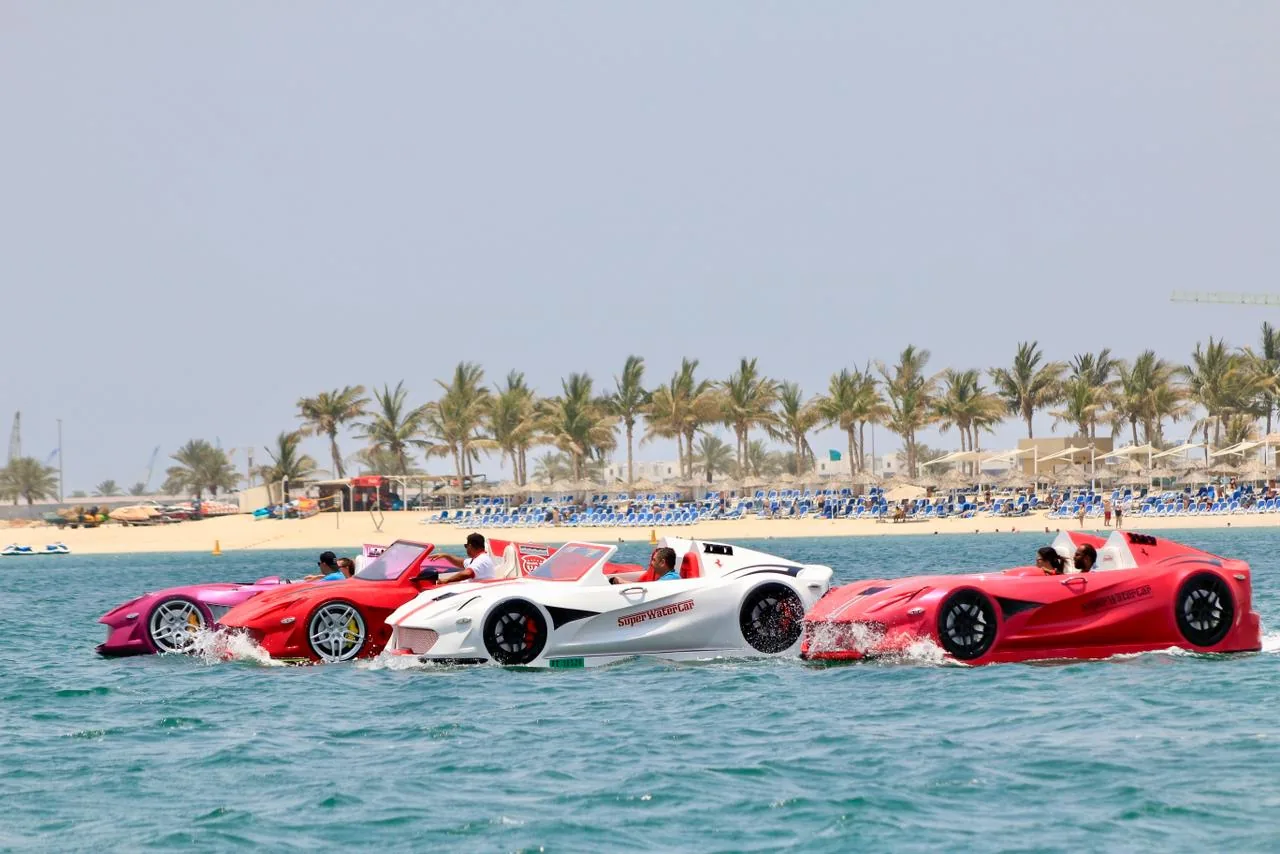 Super Water Car fleet cruising near the beach