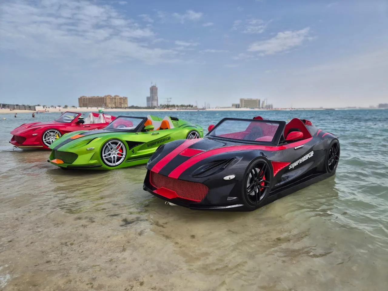 Colorful Super Water Car lineup on the shore