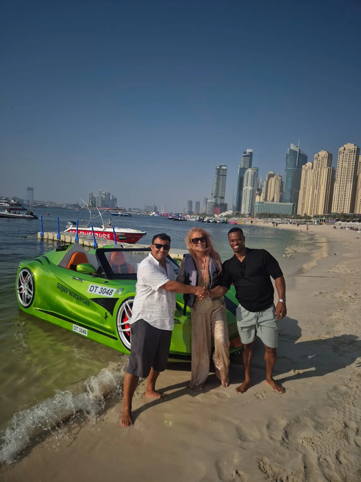 Green Super Water Car on Dubai beach